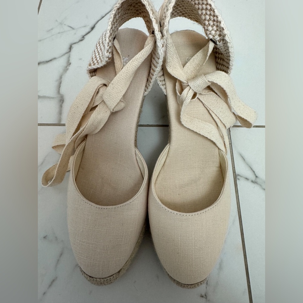 Soludos Cream Espadrille Wedge Ankle Tie Sandals - Picture 10 of 13